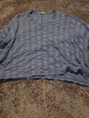 Light Blue Textured V-Neck Top